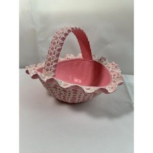 Vintage McNee's Mold #123 Pink White‎ Ceramic Basket 5" Tall